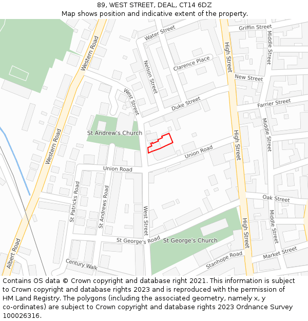 89, WEST STREET, DEAL, CT14 6DZ: Location map and indicative extent of plot