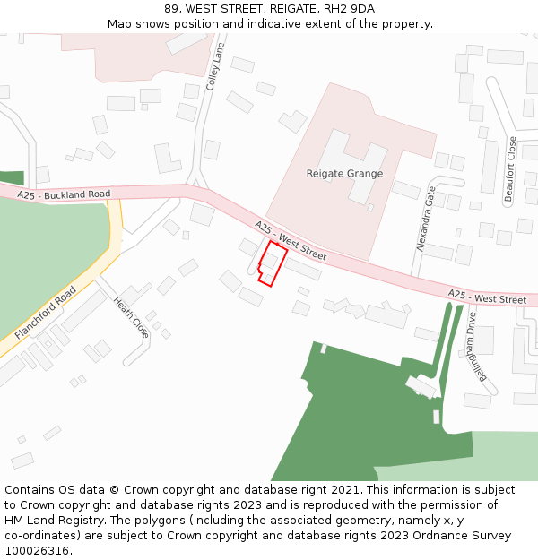89, WEST STREET, REIGATE, RH2 9DA: Location map and indicative extent of plot