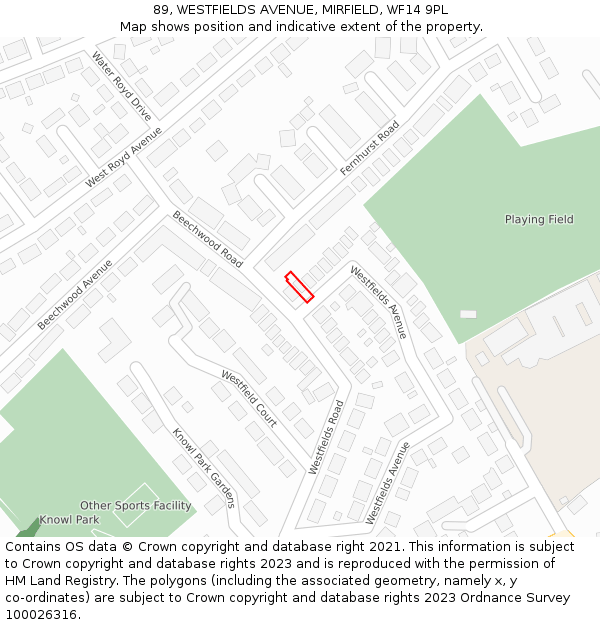 89, WESTFIELDS AVENUE, MIRFIELD, WF14 9PL: Location map and indicative extent of plot