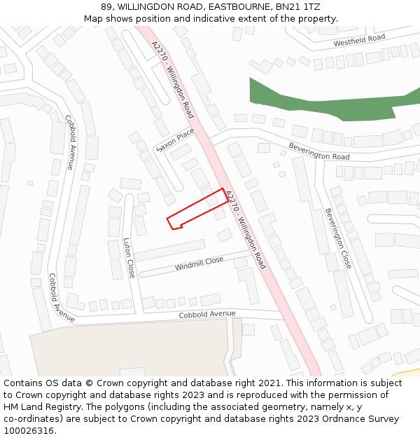 89, WILLINGDON ROAD, EASTBOURNE, BN21 1TZ: Location map and indicative extent of plot