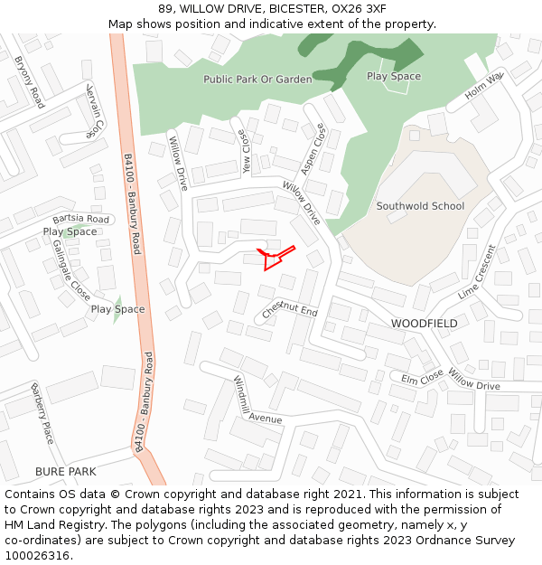 89, WILLOW DRIVE, BICESTER, OX26 3XF: Location map and indicative extent of plot