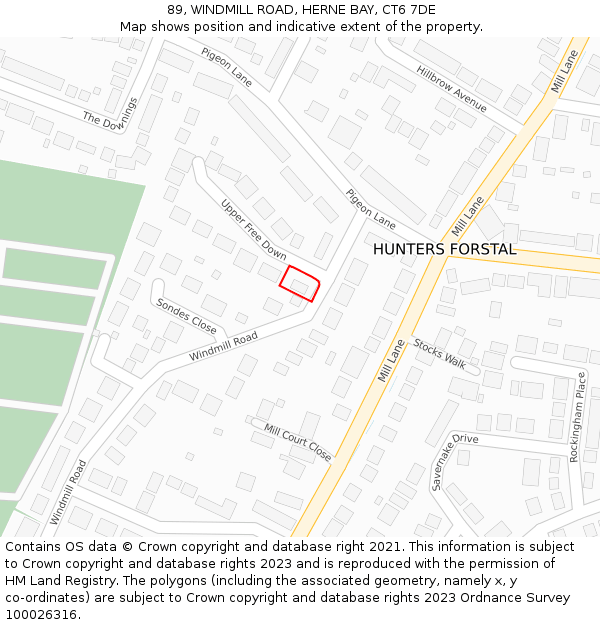 89, WINDMILL ROAD, HERNE BAY, CT6 7DE: Location map and indicative extent of plot