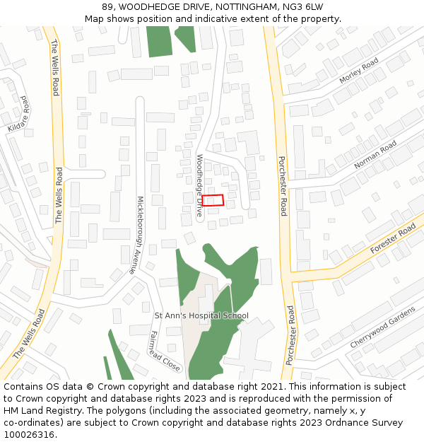 89, WOODHEDGE DRIVE, NOTTINGHAM, NG3 6LW: Location map and indicative extent of plot