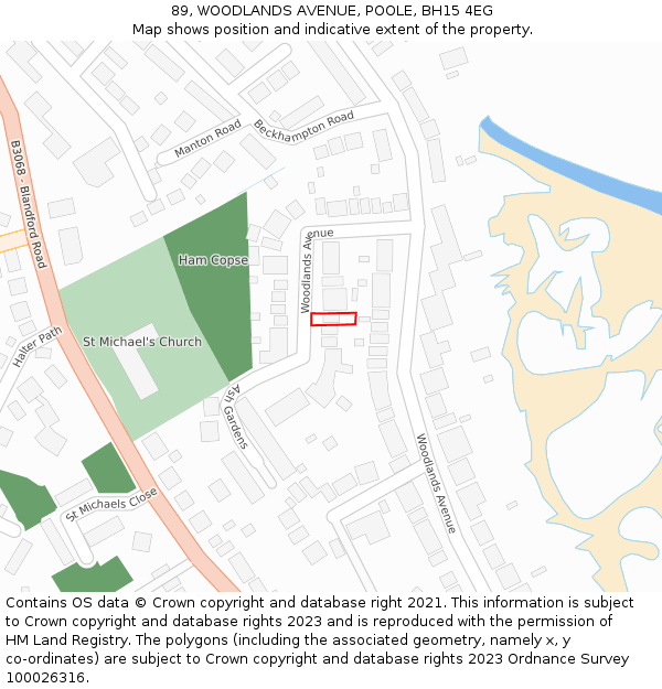 89, WOODLANDS AVENUE, POOLE, BH15 4EG: Location map and indicative extent of plot