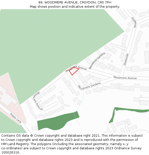 89, WOODMERE AVENUE, CROYDON, CR0 7PH: Location map and indicative extent of plot