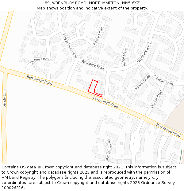 89, WRENBURY ROAD, NORTHAMPTON, NN5 6XZ: Location map and indicative extent of plot