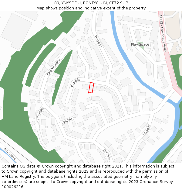 89, YNYSDDU, PONTYCLUN, CF72 9UB: Location map and indicative extent of plot