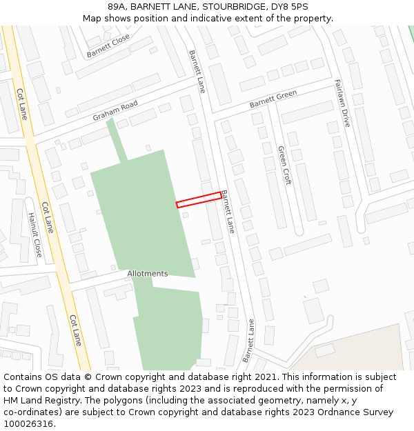 89A, BARNETT LANE, STOURBRIDGE, DY8 5PS: Location map and indicative extent of plot