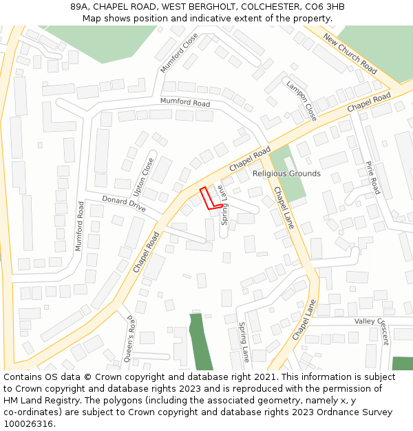 89A, CHAPEL ROAD, WEST BERGHOLT, COLCHESTER, CO6 3HB: Location map and indicative extent of plot