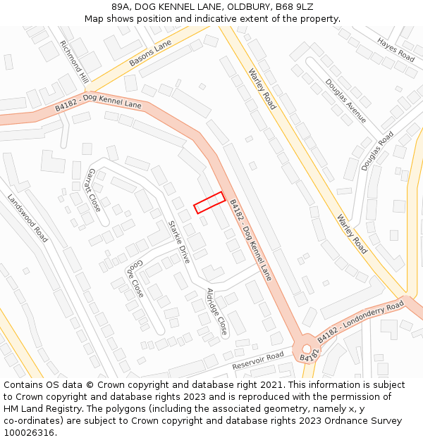 89A, DOG KENNEL LANE, OLDBURY, B68 9LZ: Location map and indicative extent of plot