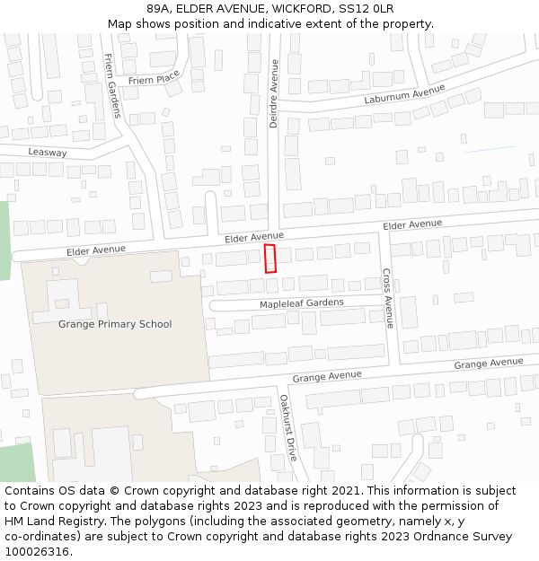 89A, ELDER AVENUE, WICKFORD, SS12 0LR: Location map and indicative extent of plot