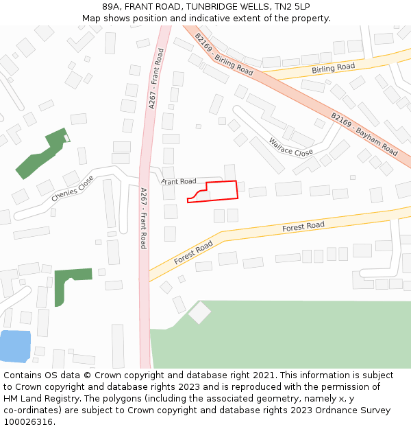 89A, FRANT ROAD, TUNBRIDGE WELLS, TN2 5LP: Location map and indicative extent of plot