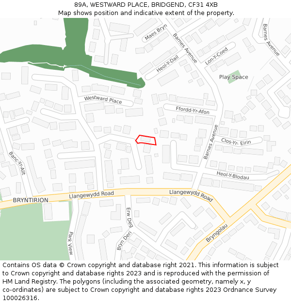 89A, WESTWARD PLACE, BRIDGEND, CF31 4XB: Location map and indicative extent of plot