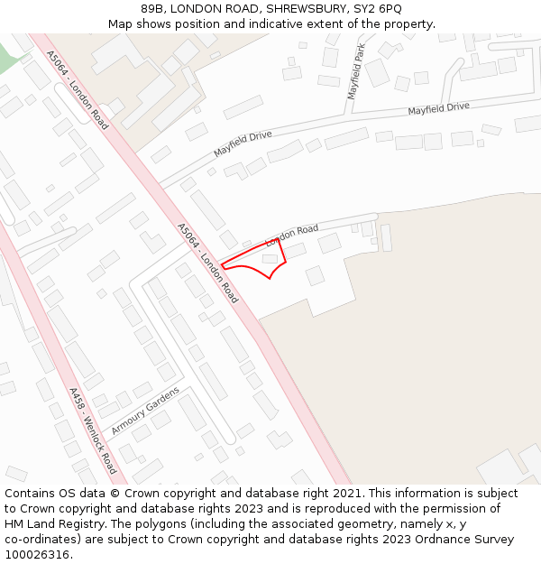 89B, LONDON ROAD, SHREWSBURY, SY2 6PQ: Location map and indicative extent of plot