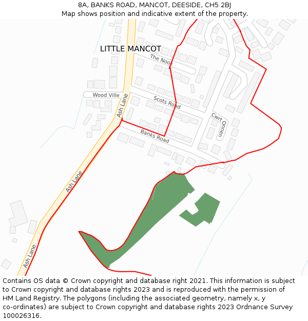 8A, BANKS ROAD, MANCOT, DEESIDE, CH5 2BJ: Location map and indicative extent of plot