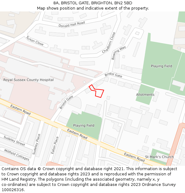 8A, BRISTOL GATE, BRIGHTON, BN2 5BD: Location map and indicative extent of plot