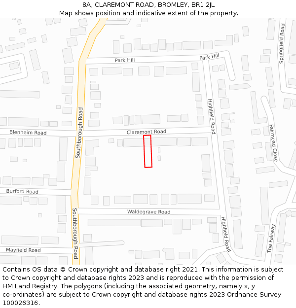 8A, CLAREMONT ROAD, BROMLEY, BR1 2JL: Location map and indicative extent of plot