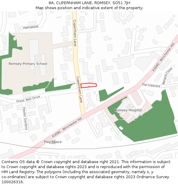 8A, CUPERNHAM LANE, ROMSEY, SO51 7JH: Location map and indicative extent of plot