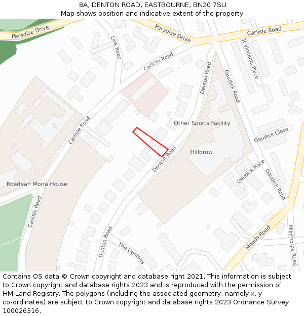 8A, DENTON ROAD, EASTBOURNE, BN20 7SU: Location map and indicative extent of plot