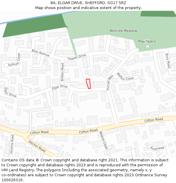 8A, ELGAR DRIVE, SHEFFORD, SG17 5RZ: Location map and indicative extent of plot