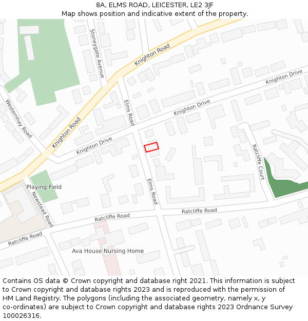 8A, ELMS ROAD, LEICESTER, LE2 3JF: Location map and indicative extent of plot