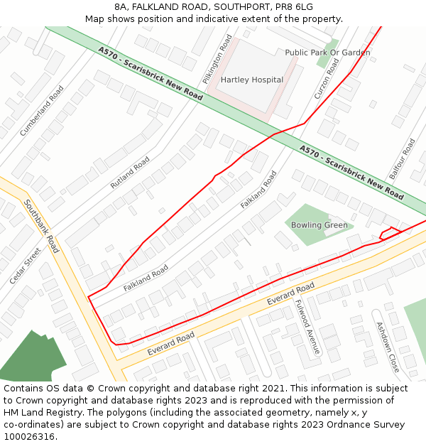 8A, FALKLAND ROAD, SOUTHPORT, PR8 6LG: Location map and indicative extent of plot