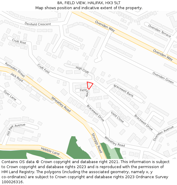 8A, FIELD VIEW, HALIFAX, HX3 5LT: Location map and indicative extent of plot