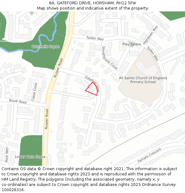8A, GATEFORD DRIVE, HORSHAM, RH12 5FW: Location map and indicative extent of plot