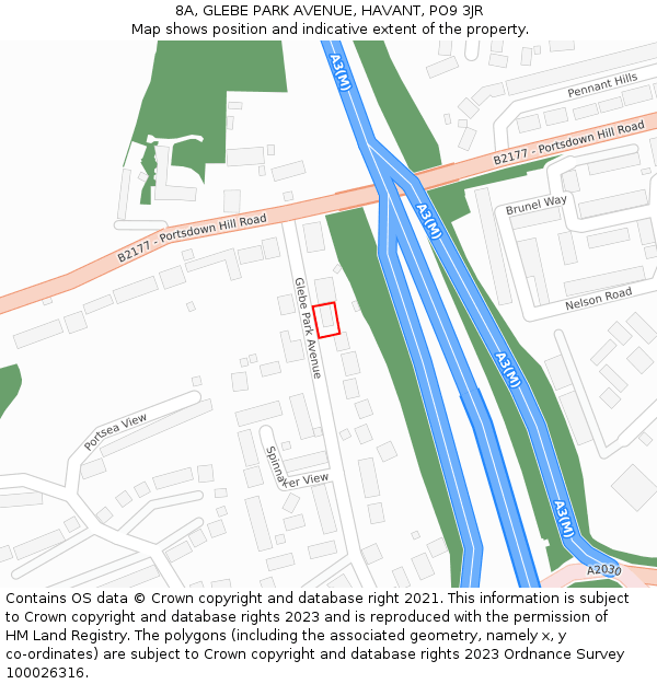 8A, GLEBE PARK AVENUE, HAVANT, PO9 3JR: Location map and indicative extent of plot