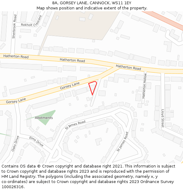 8A, GORSEY LANE, CANNOCK, WS11 1EY: Location map and indicative extent of plot
