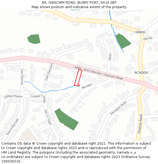 8A, GWSCWM ROAD, BURRY PORT, SA16 0BT: Location map and indicative extent of plot