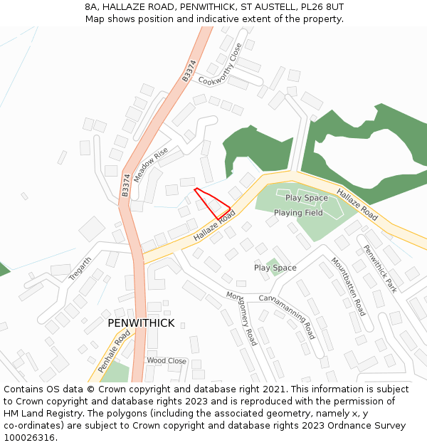 8A, HALLAZE ROAD, PENWITHICK, ST AUSTELL, PL26 8UT: Location map and indicative extent of plot