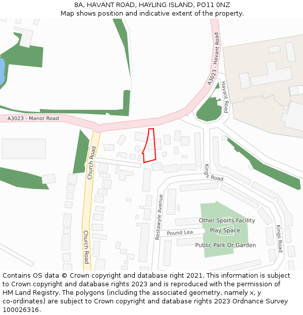 8A, HAVANT ROAD, HAYLING ISLAND, PO11 0NZ: Location map and indicative extent of plot