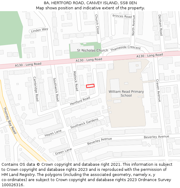 8A, HERTFORD ROAD, CANVEY ISLAND, SS8 0EN: Location map and indicative extent of plot