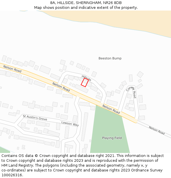 8A, HILLSIDE, SHERINGHAM, NR26 8DB: Location map and indicative extent of plot