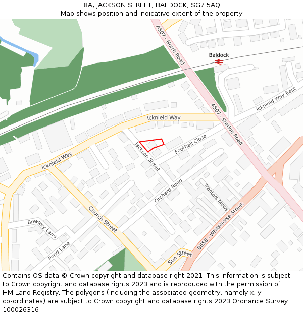 8A, JACKSON STREET, BALDOCK, SG7 5AQ: Location map and indicative extent of plot