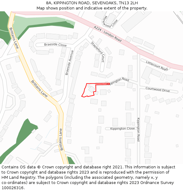 8A, KIPPINGTON ROAD, SEVENOAKS, TN13 2LH: Location map and indicative extent of plot