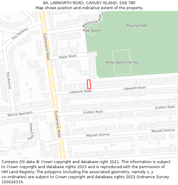 8A, LABWORTH ROAD, CANVEY ISLAND, SS8 7BP: Location map and indicative extent of plot