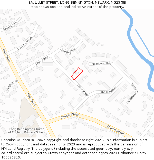 8A, LILLEY STREET, LONG BENNINGTON, NEWARK, NG23 5EJ: Location map and indicative extent of plot