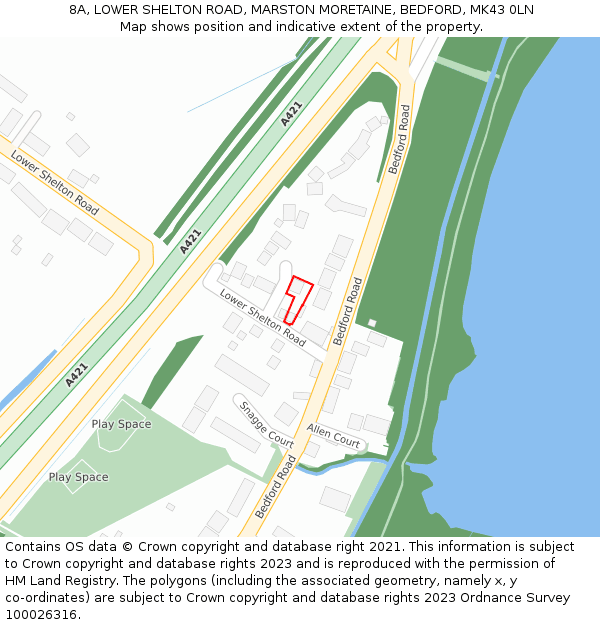 8A, LOWER SHELTON ROAD, MARSTON MORETAINE, BEDFORD, MK43 0LN: Location map and indicative extent of plot