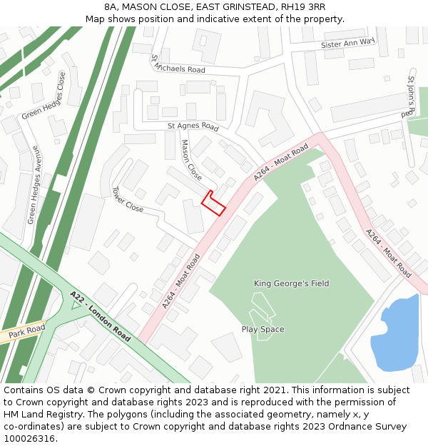 8A, MASON CLOSE, EAST GRINSTEAD, RH19 3RR: Location map and indicative extent of plot