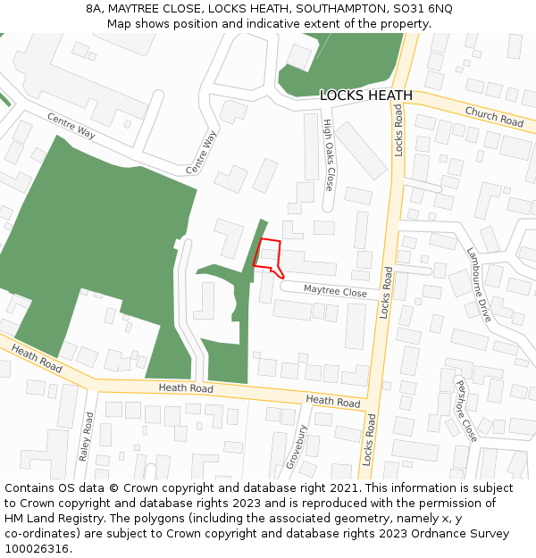 8A, MAYTREE CLOSE, LOCKS HEATH, SOUTHAMPTON, SO31 6NQ: Location map and indicative extent of plot