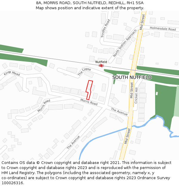 8A, MORRIS ROAD, SOUTH NUTFIELD, REDHILL, RH1 5SA: Location map and indicative extent of plot