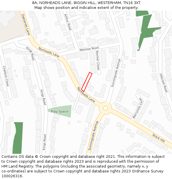 8A, NORHEADS LANE, BIGGIN HILL, WESTERHAM, TN16 3XT: Location map and indicative extent of plot