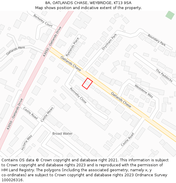 8A, OATLANDS CHASE, WEYBRIDGE, KT13 9SA: Location map and indicative extent of plot