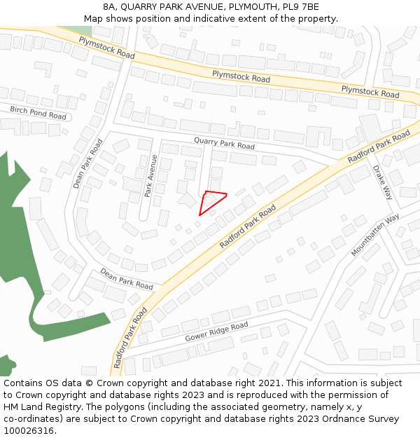 8A, QUARRY PARK AVENUE, PLYMOUTH, PL9 7BE: Location map and indicative extent of plot