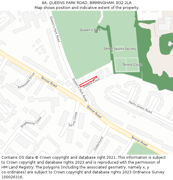 8A, QUEENS PARK ROAD, BIRMINGHAM, B32 2LA: Location map and indicative extent of plot