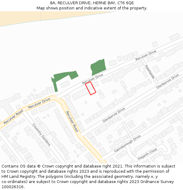 8A, RECULVER DRIVE, HERNE BAY, CT6 6QE: Location map and indicative extent of plot