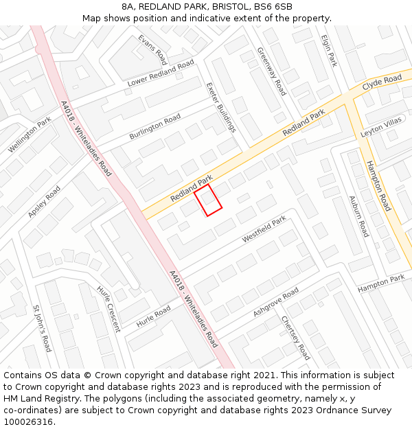 8A, REDLAND PARK, BRISTOL, BS6 6SB: Location map and indicative extent of plot