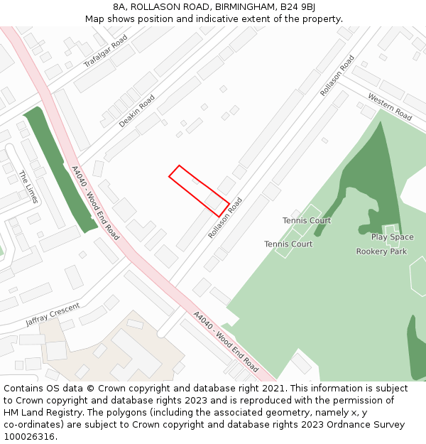 8A, ROLLASON ROAD, BIRMINGHAM, B24 9BJ: Location map and indicative extent of plot